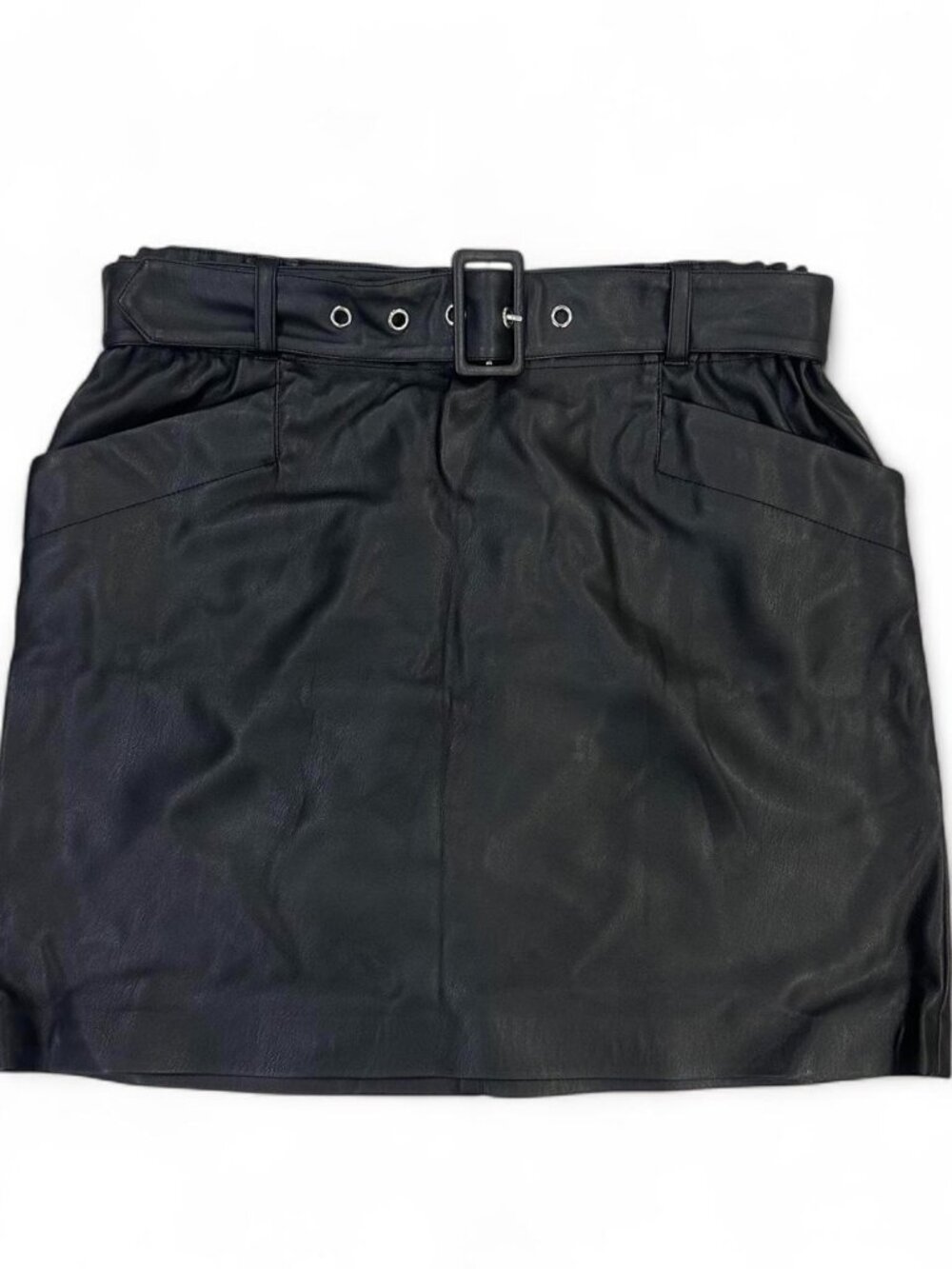 Laundry by Shelli Segal Black Faux Leather Mini Skirt with Belted Waist